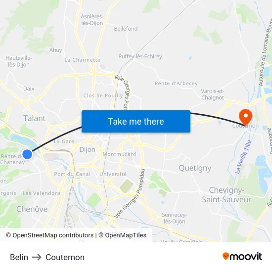 Belin to Couternon map