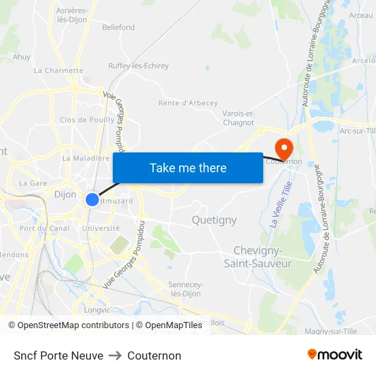 Sncf Porte Neuve to Couternon map