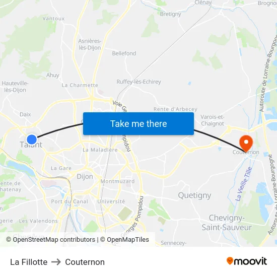 La Fillotte to Couternon map