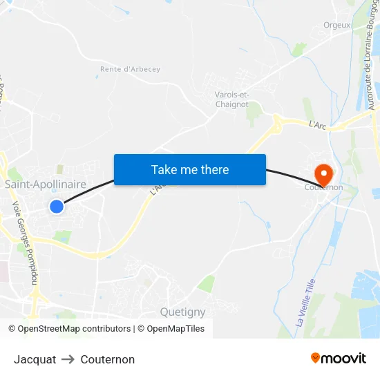 Jacquat to Couternon map