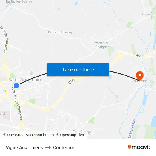 Vigne Aux Chiens to Couternon map