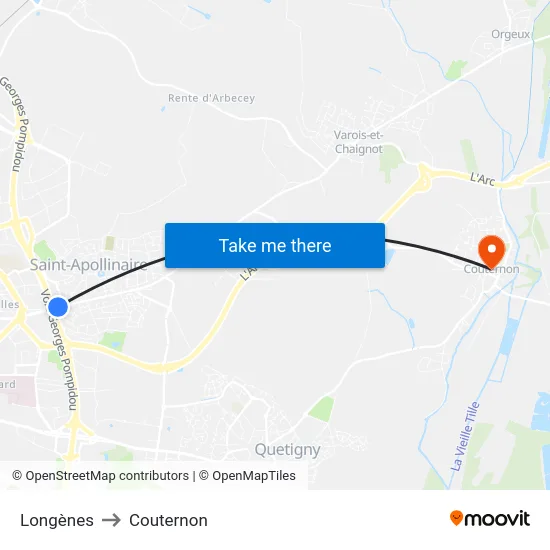 Longènes to Couternon map