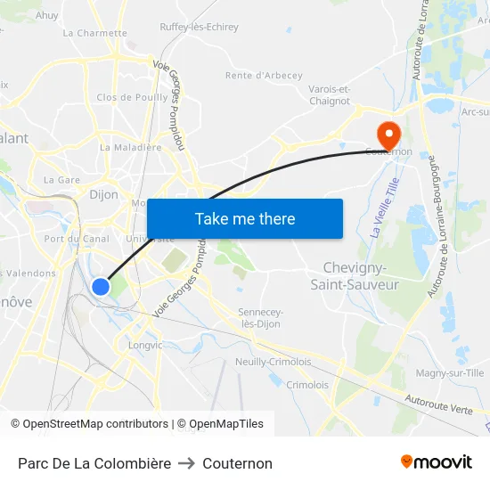 Parc De La Colombière to Couternon map
