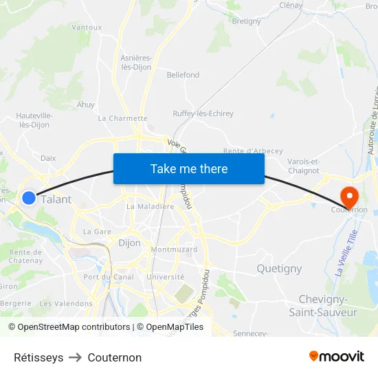 Rétisseys to Couternon map