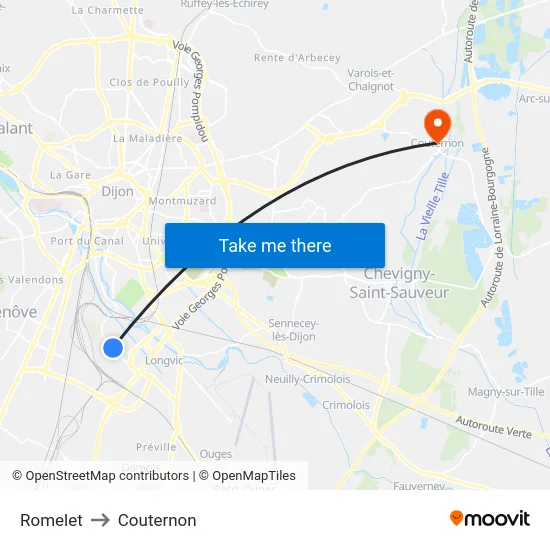 Romelet to Couternon map