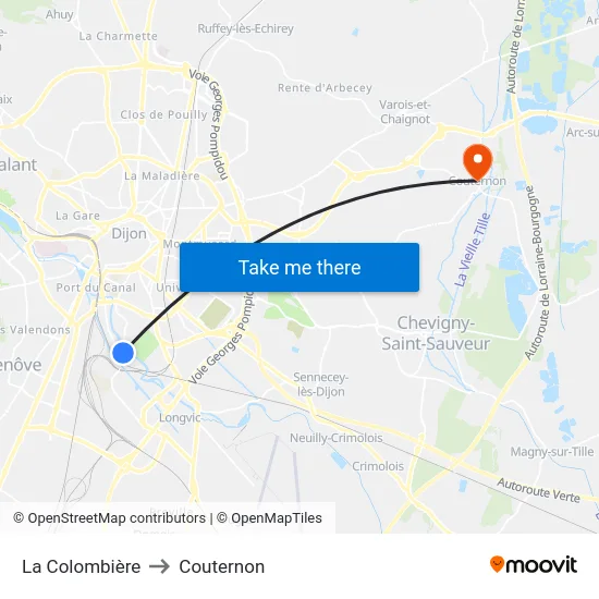 La Colombière to Couternon map