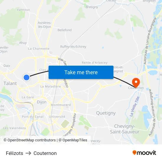 Félizots to Couternon map
