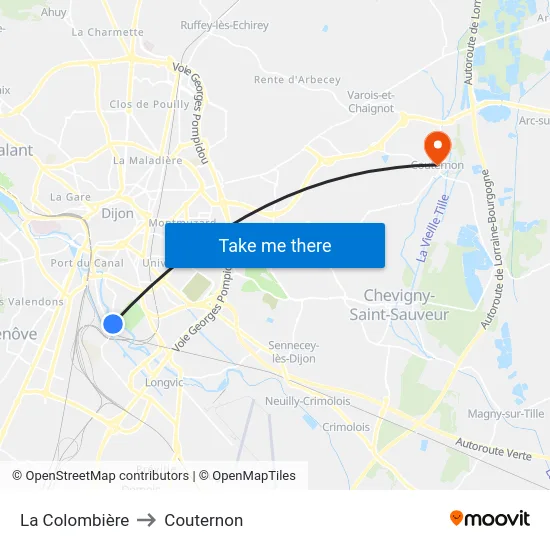 La Colombière to Couternon map