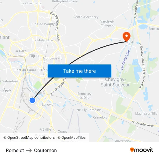 Romelet to Couternon map