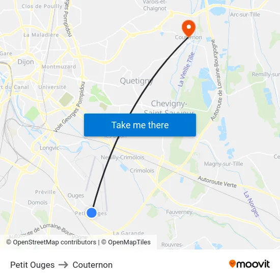 Petit Ouges to Couternon map