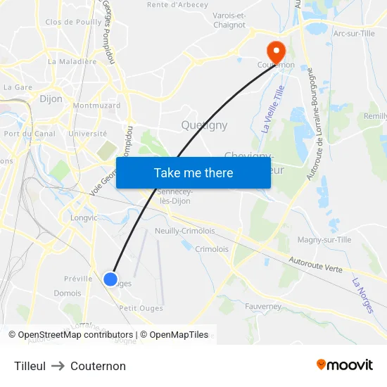 Tilleul to Couternon map