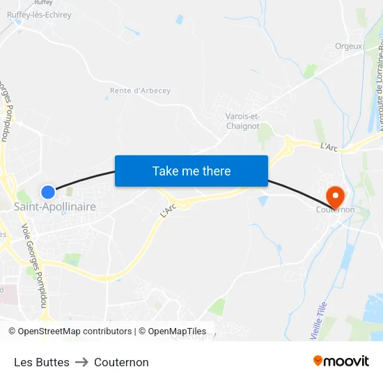 Les Buttes to Couternon map