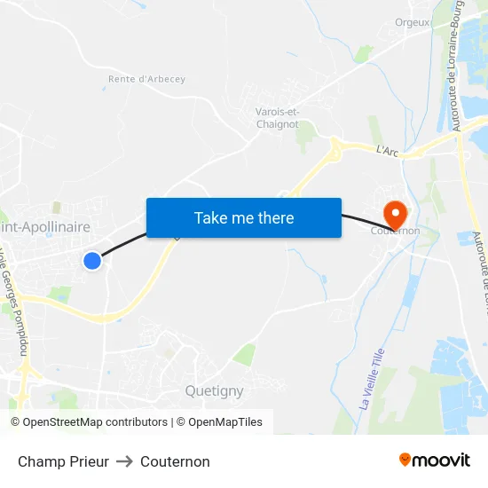 Champ Prieur to Couternon map