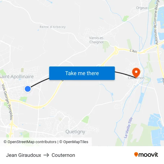 Jean Giraudoux to Couternon map
