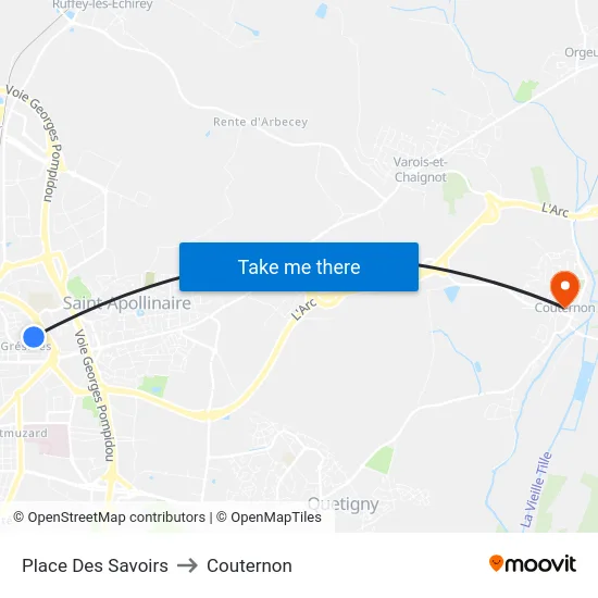 Place Des Savoirs to Couternon map