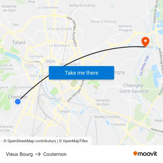 Vieux Bourg to Couternon map
