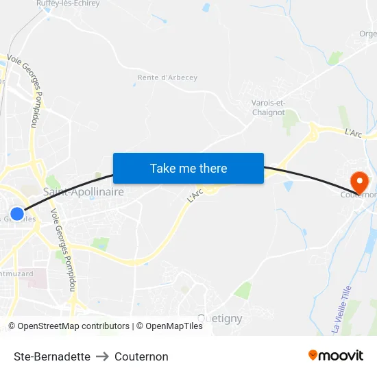 Ste-Bernadette to Couternon map