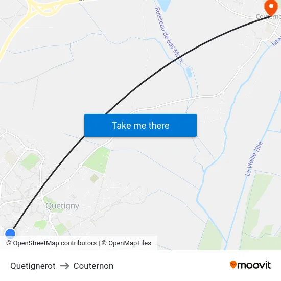 Quetignerot to Couternon map
