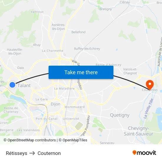 Rétisseys to Couternon map