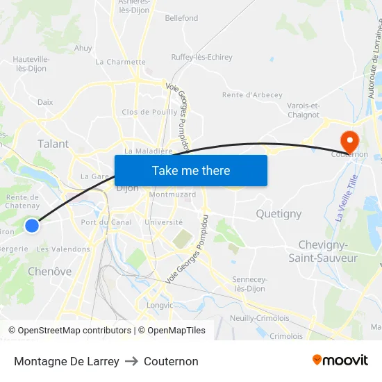 Montagne De Larrey to Couternon map