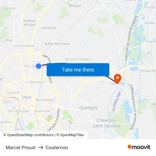 Marcel Proust to Couternon map