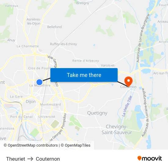 Theuriet to Couternon map