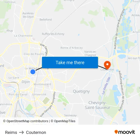 Reims to Couternon map