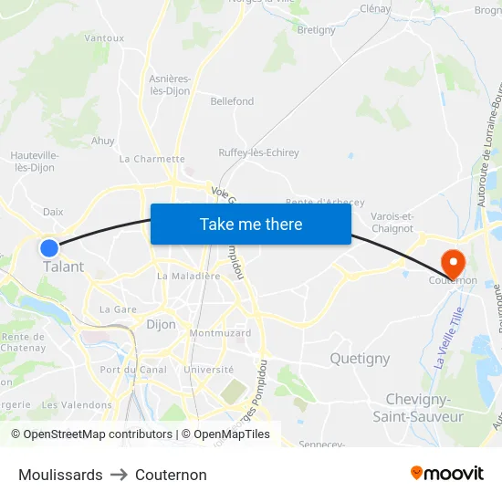 Moulissards to Couternon map