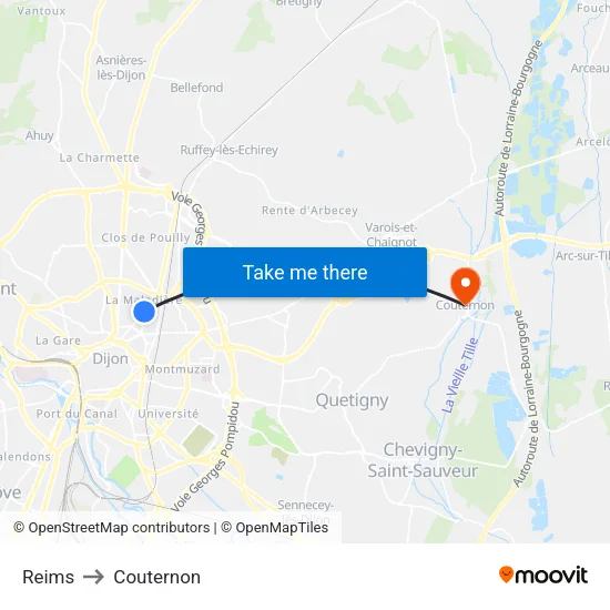 Reims to Couternon map