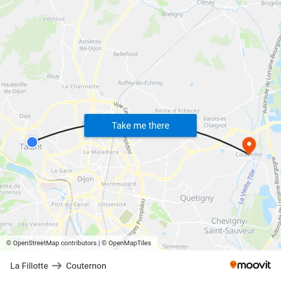 La Fillotte to Couternon map