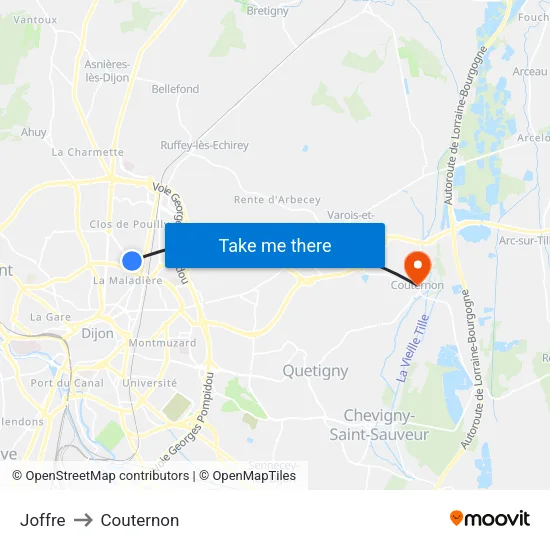 Joffre to Couternon map