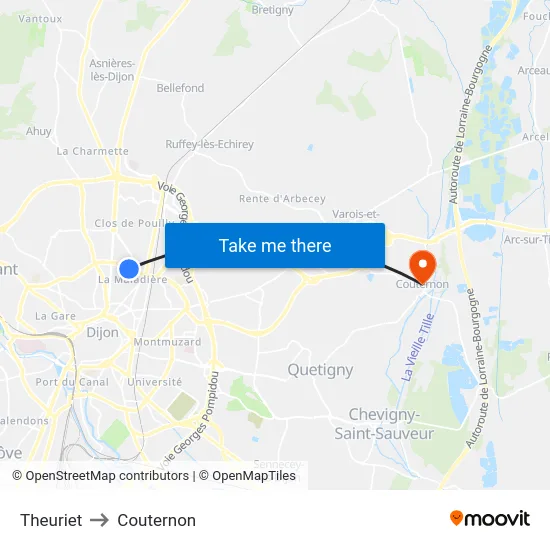 Theuriet to Couternon map