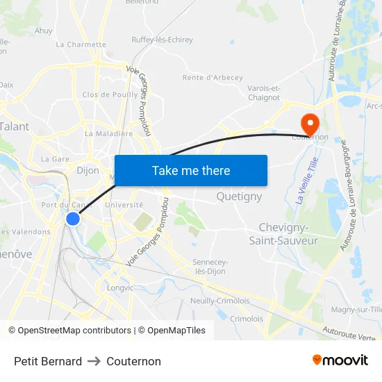Petit Bernard to Couternon map