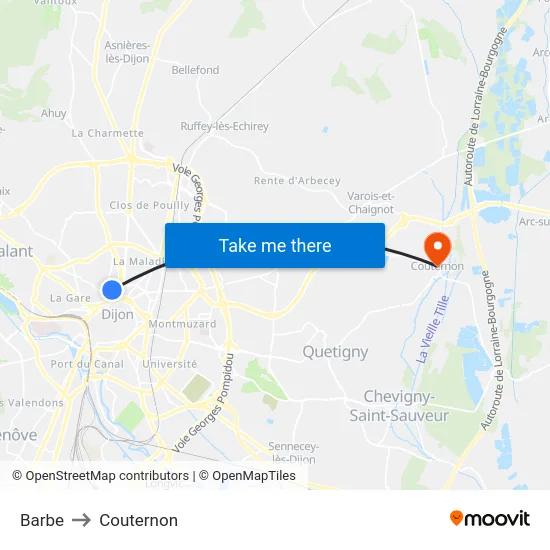 Barbe to Couternon map