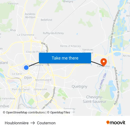 Houblonnière to Couternon map