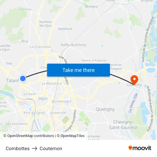 Combottes to Couternon map