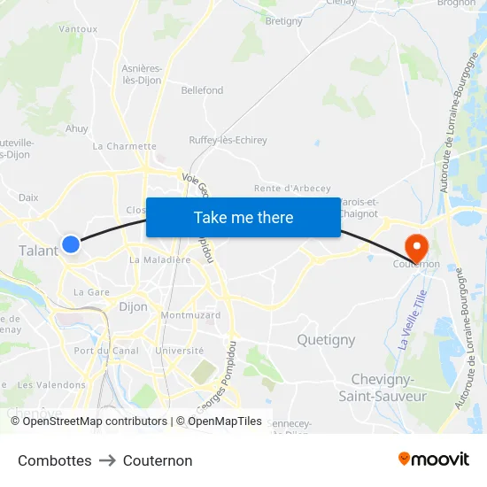 Combottes to Couternon map