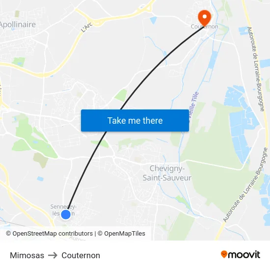 Mimosas to Couternon map