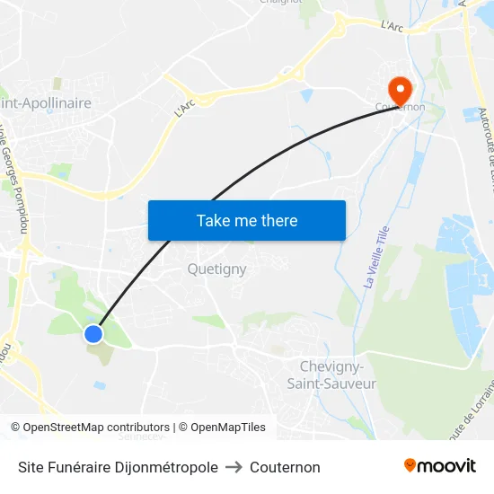 Site Funéraire Dijonmétropole to Couternon map