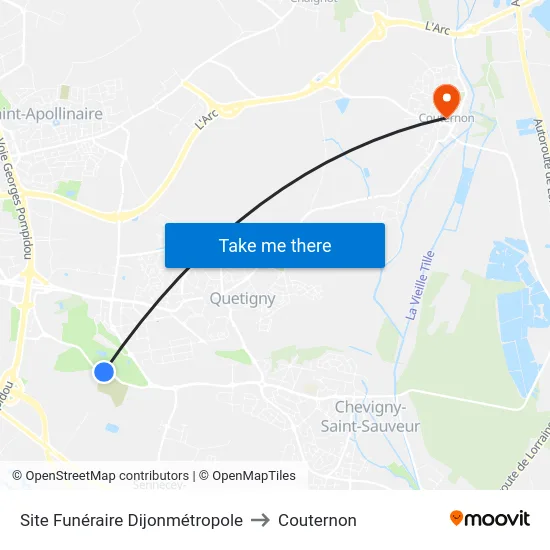 Site Funéraire Dijonmétropole to Couternon map
