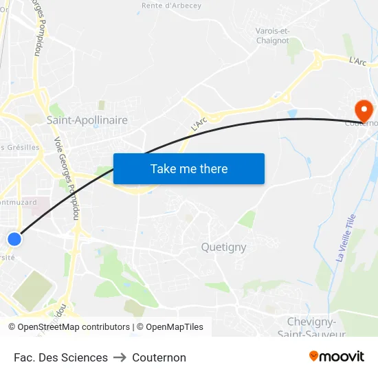 Fac. Des Sciences to Couternon map