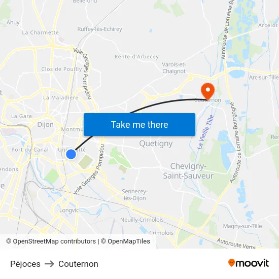 Péjoces to Couternon map