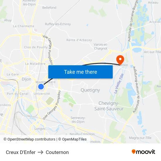 Creux D'Enfer to Couternon map