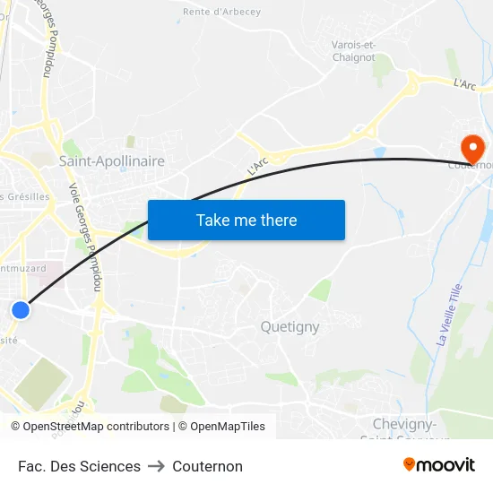 Fac. Des Sciences to Couternon map