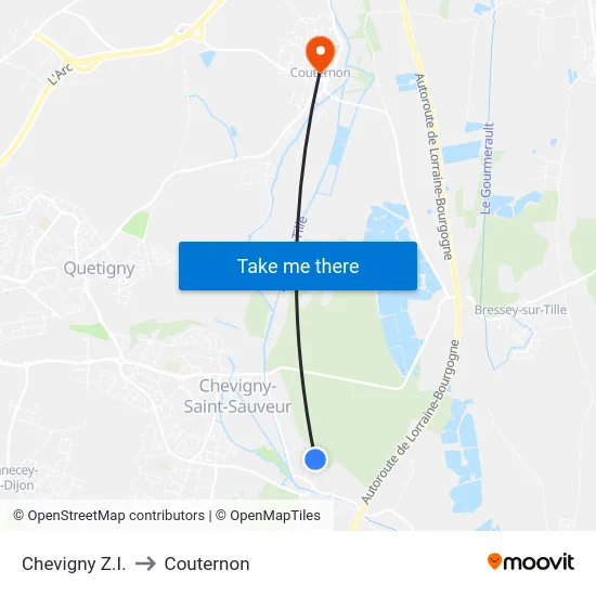 Chevigny Z.I. to Couternon map