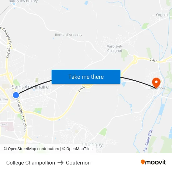 Collège Champollion to Couternon map