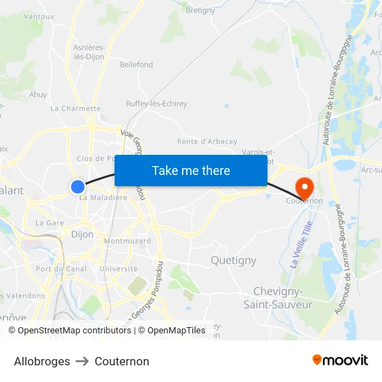 Allobroges to Couternon map