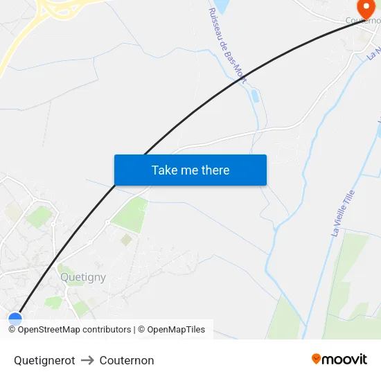 Quetignerot to Couternon map