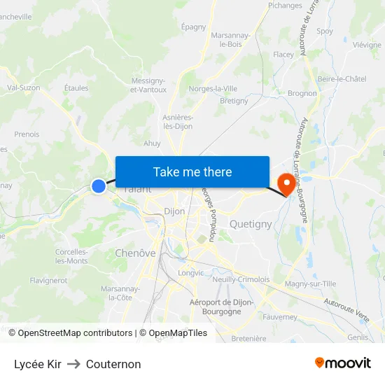 Lycée Kir to Couternon map