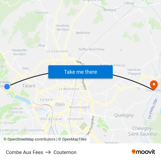 Combe Aux Fées to Couternon map